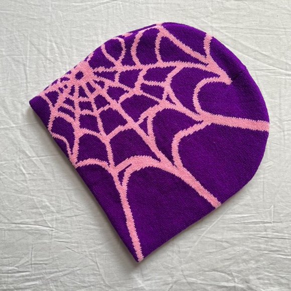 Y2K spiderweb purple and pink beanie - Picture 6 of 7